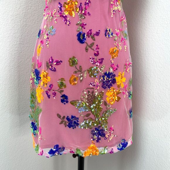 Dee Elly Pink Sequin Mini Dress Small Colorful Cocktail Club Dance Party Romance - Picture 5 of 12